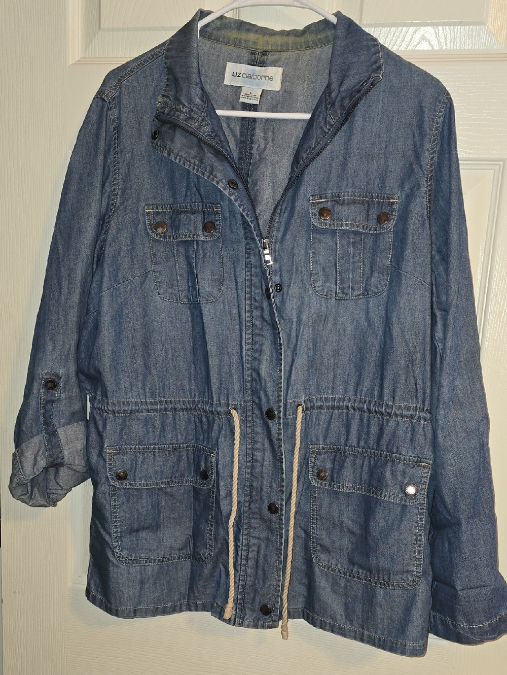 Liz Claiborne Blue Denim Utility Jacket with Drawstring